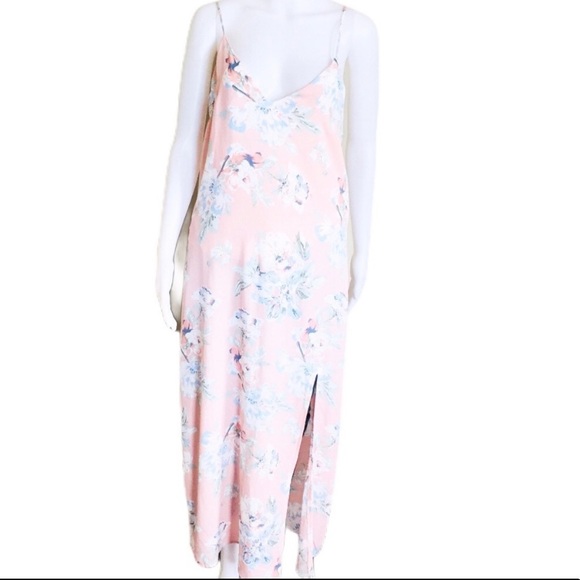 REVAMPED Floral Print Camisole Strap Maxi Dress With Side Slit Blush Pink Small - Picture 3 of 12